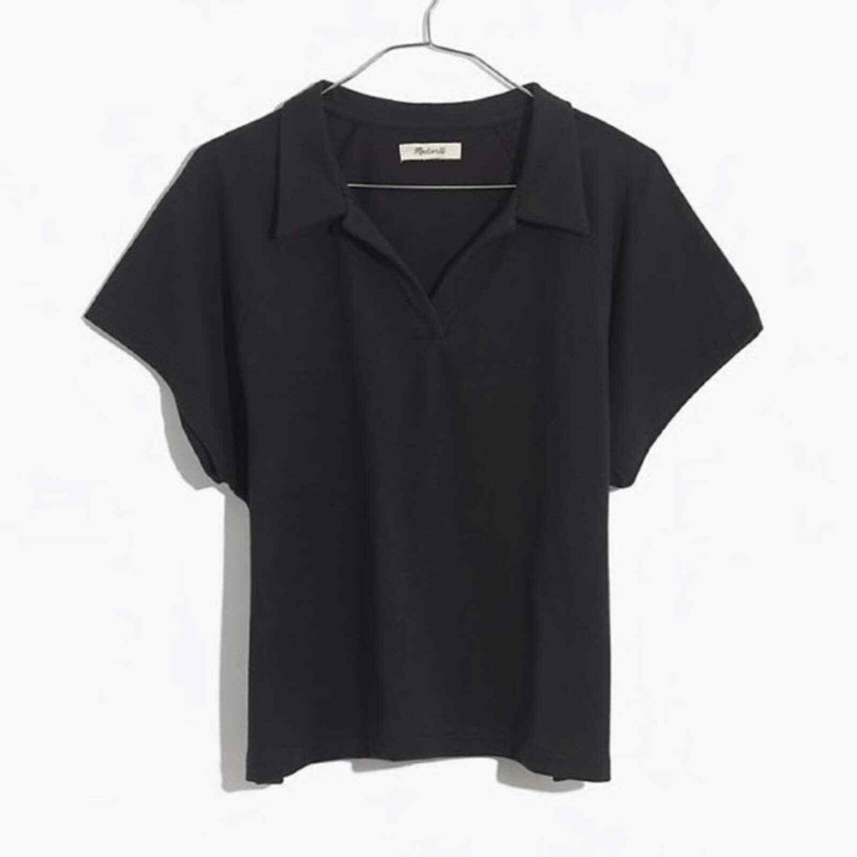 Madewell Boxy Polo Tee in black size XXS NWOT cotton short