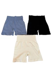 OQQ Womens Medium 3 Pack Yoga Shorts Ribbed Seamless High Waist Black/Beige/Blue