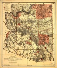 20" x 24" 1887 Map Of Territory Of Arizona