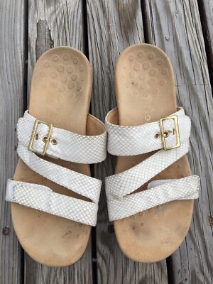 Vionic 341 Skylar White Leather Sandal Slides Slip On Size 10 Women's