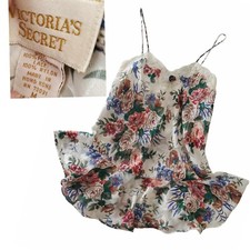 Vtg Victoria's Secret Gold Label Chemise Nightie M Floral Y2K 90s Coquette Ruffl