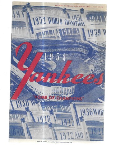 NEW YORK YANKEES 1953 PROGRAM SCORECARD VS. PHILALPHIA A'S