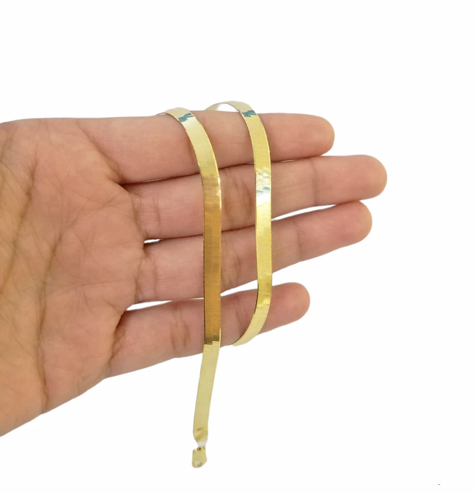 Collar de cadena de hueso de arenque de oro amarillo real de 10K 5 mm 16" bloqueo de langosta Foto 4 de 4