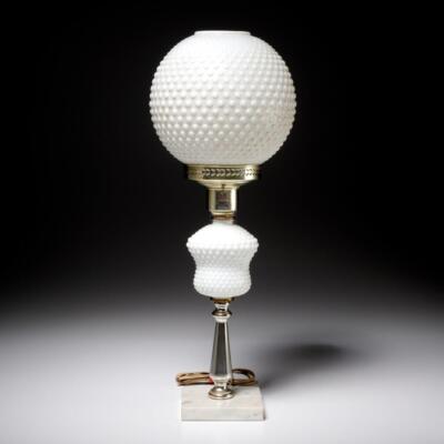 Fenton Hobnail Globe Vtg White Milk Glass Hurricane Table Desk Lamp 21.25''h