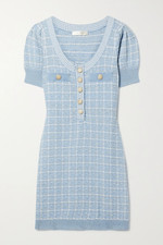 Net-a-Porter LoveShackFancy Sailor Checked Tweed Mini Dress - Light blue Medium