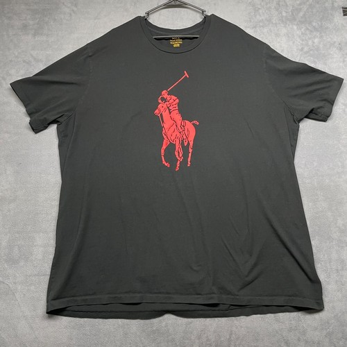 Polo Ralph Lauren T-Shirt Mens 4LT Black Red Big Pony Print Short Sleeve Vintage