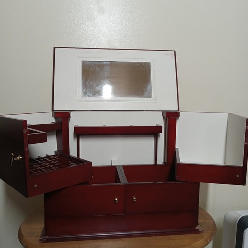 Jewelry Box by Lori Griener With Swing Out Drawers Red Cherry Finish - Picture 2 of 12