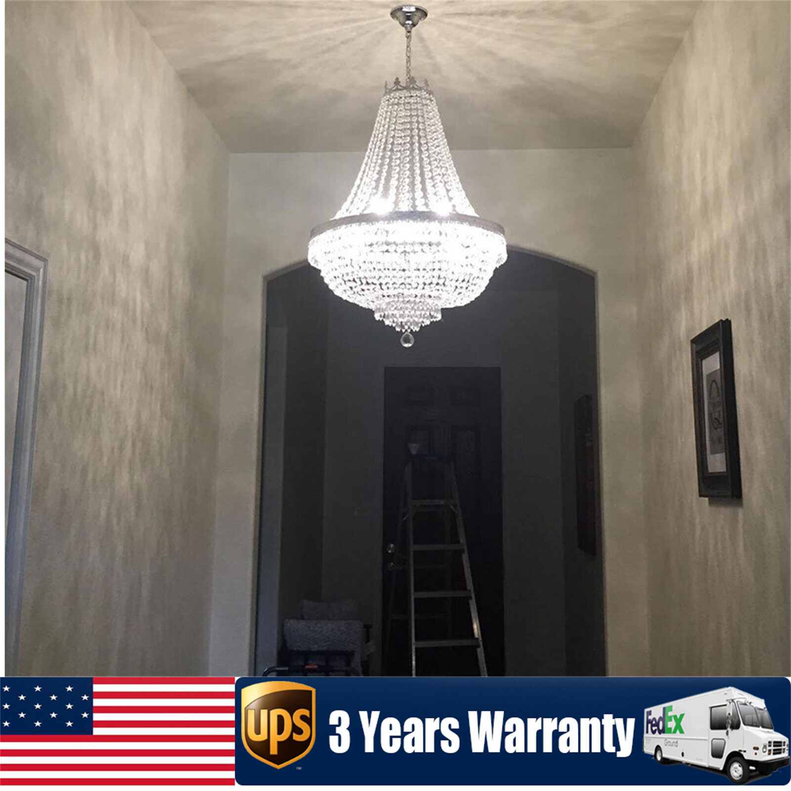 9-Light French Empire Crystal Chandelier Large Foyer Ceiling Lighting LED Lamp!