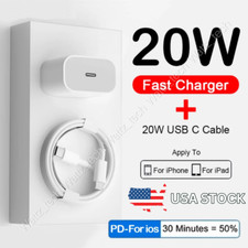 For iPhone 12/13/14 Pro Max/iPad Fast Charger 20W PD Cable Power Adapter Type-C