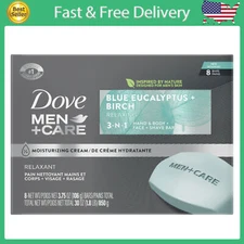 Dove Men+Care 3-in-1 Men's Dry Hand, Body, Face + Shave Bar, 3.75 oz 8 Bars NEW