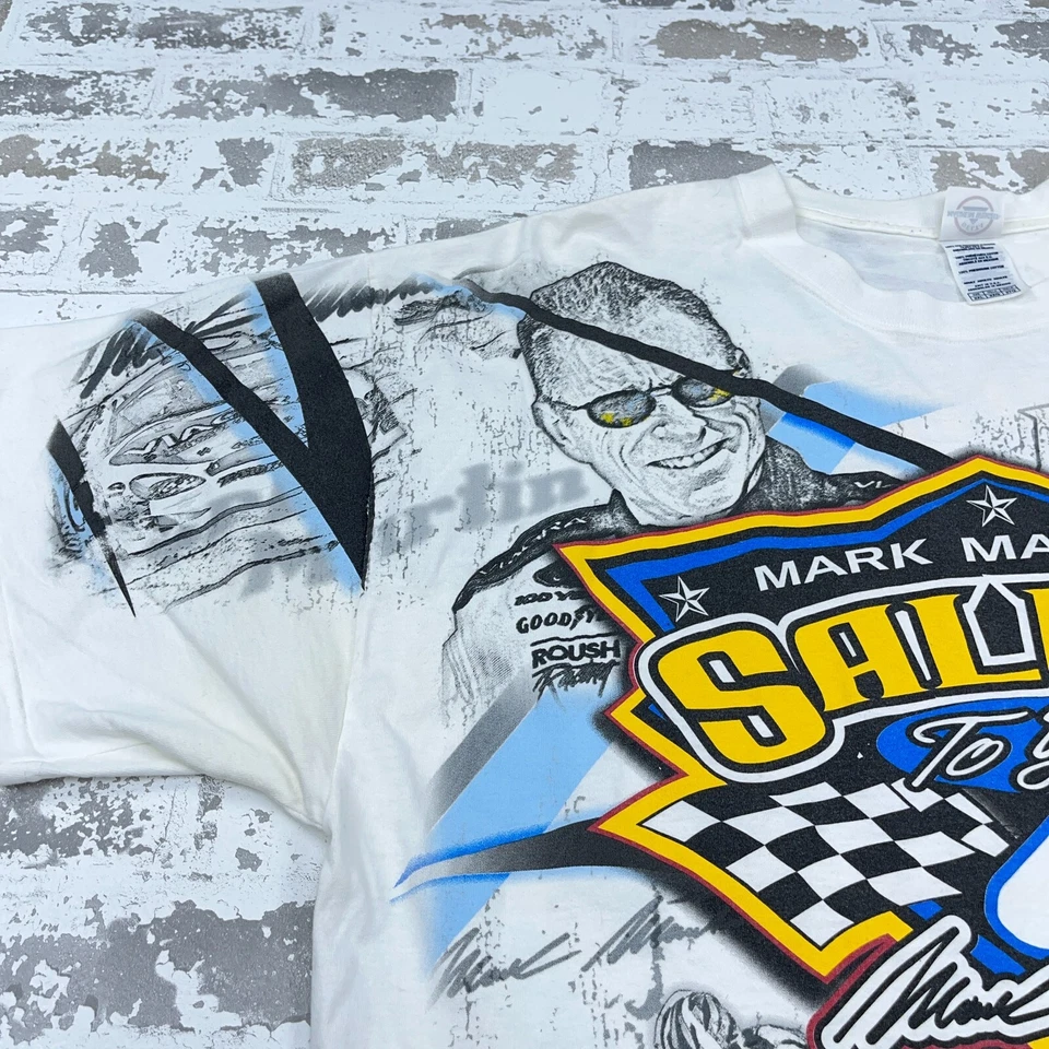 Camisa De Colección Mark Martin Hombres XXL 2XL Estampado Completo Nascar Camiseta Saludo AOP Blanca Foto 4 de 4