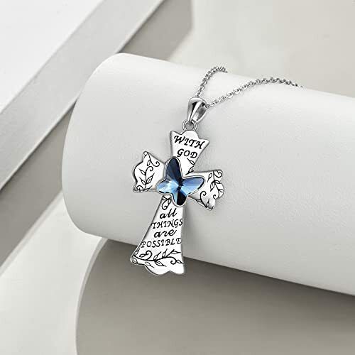 Butterfly Cross Necklaces for Women 925 Sterling Silver Religious Jewelry Gifts - Bild 5 von 7