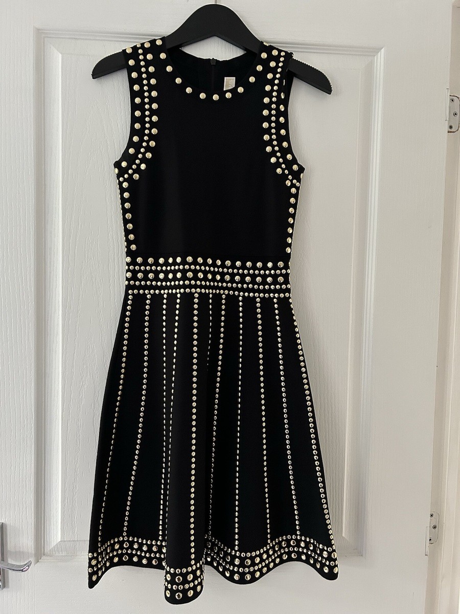 New Michael Kors Astor Studded Midi Dress Black Size XS UK Slim RRP £350