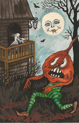1.5x2 DOLLHOUSE MINIATURE PRINT OF PAINTING RYTA 1:12 SCALE HALLOWEEN GHOST ART