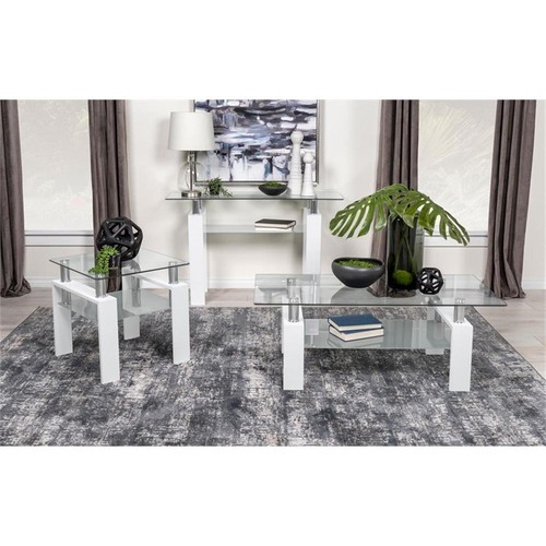 Coaster Dyer Metal Square Glass Top End Table With Shelf White - Picture 6 of 7