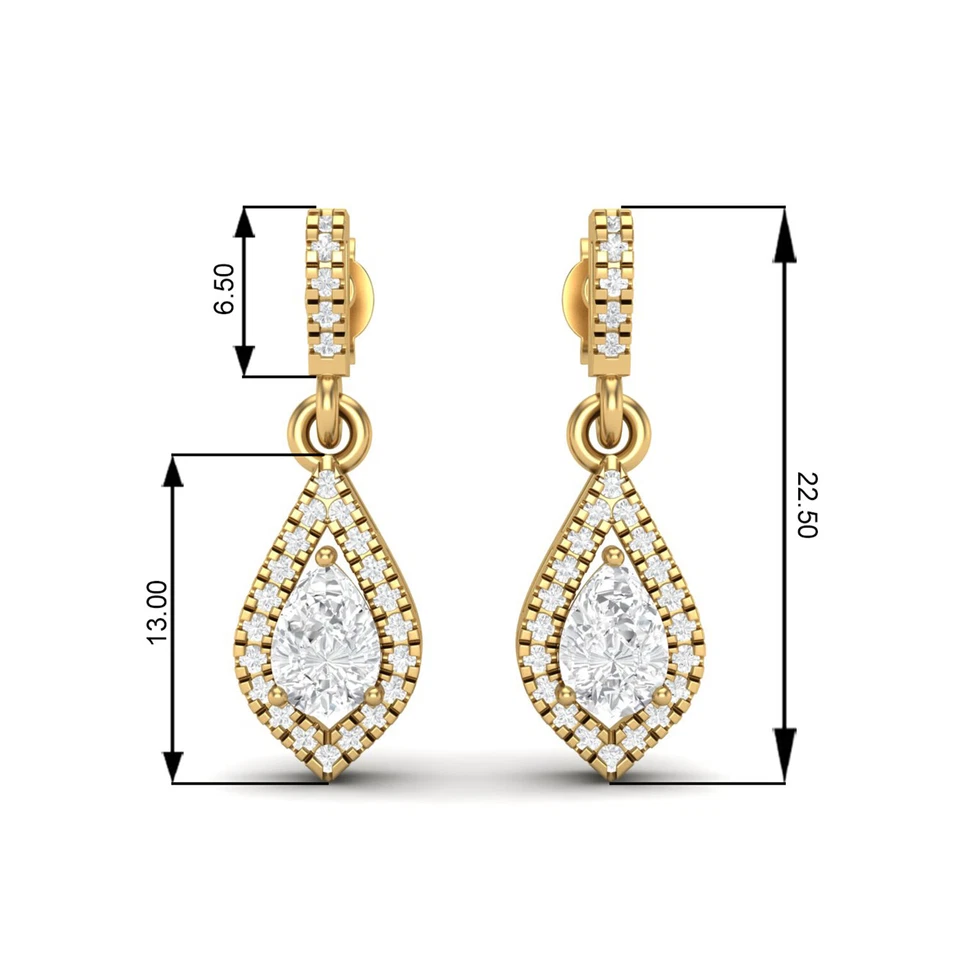 14k Yellow Gold Peridot 6x4MM Pear Shape Chandelier Teardrop Women Earrings - Image 3 of 4