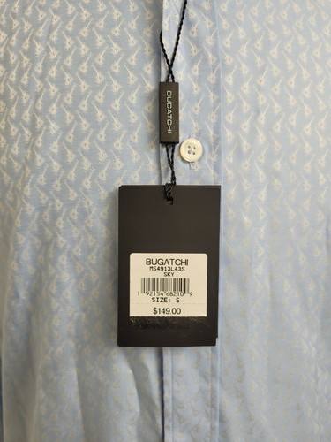 NWT $149 BUGATCHI Men's Sky Blue w/ Guitar Pattern Dress Shirt Size S - Picture 5 of 9