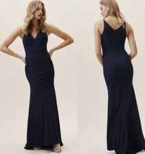 BHLDN Jones Maxi Dress Size 6 Midnight Blue V-Neck Crepe Bridesmaid Formal