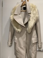 Pinko Designer Cream Coat With Fur Colar Size 10