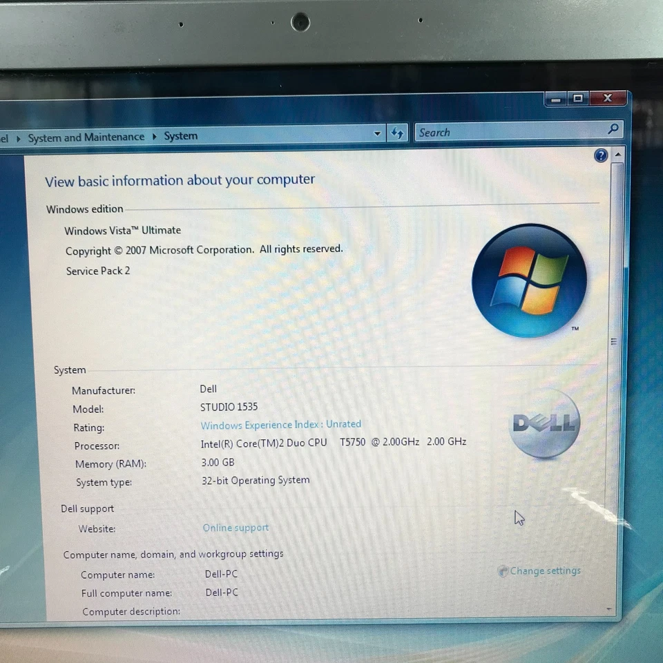Laptop retro para juegos Dell Studio 1535 Core 2 2,00 GHz 3 GB de RAM (Windows Vista) Foto 2 de 4