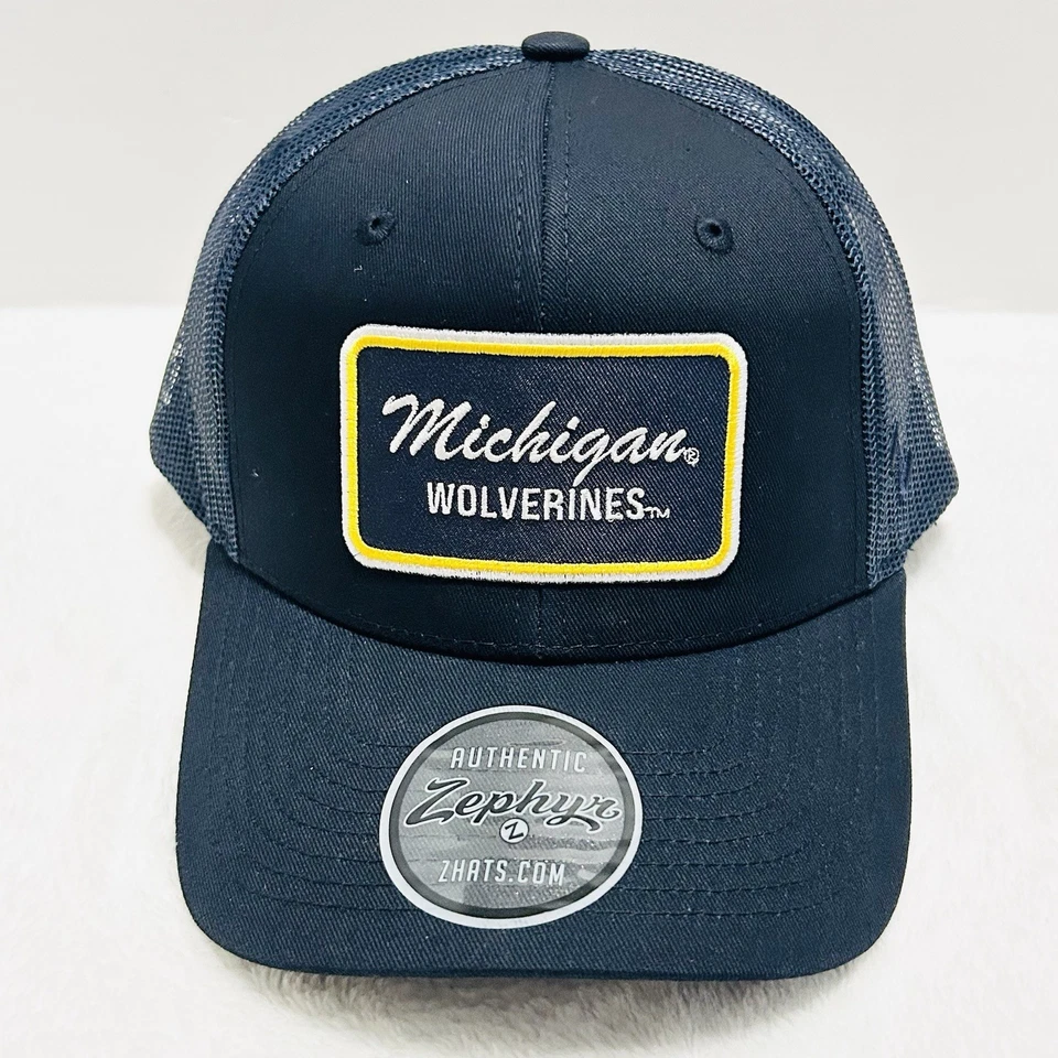 Zephyr Michigan Wolverines Script Trucker Hat Cap Adjustable Snapback Blue NCAA - Image 2 of 4