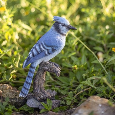 SoReal Blue Jay on stump | Handcrafted Decorative Bird Statue