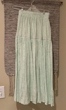 Fairy Moon River Boho Green And White Maxi Skirt Size Small