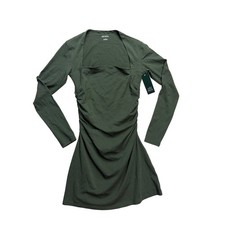 Wild Fable Mini Dress Women S Green Ruched Square Neck Long Sleeve Cotton Blend