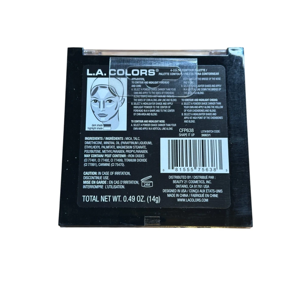 L.A. Colors Shape It Up Sculpt + Contour Palette 4 Colors Contourwear CFP638 - Image 2 of 2