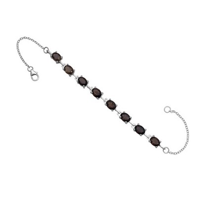 Natural Smoky Quartz Oval Bracelet 925 Sterling Silver Handmade Women Jewelry
