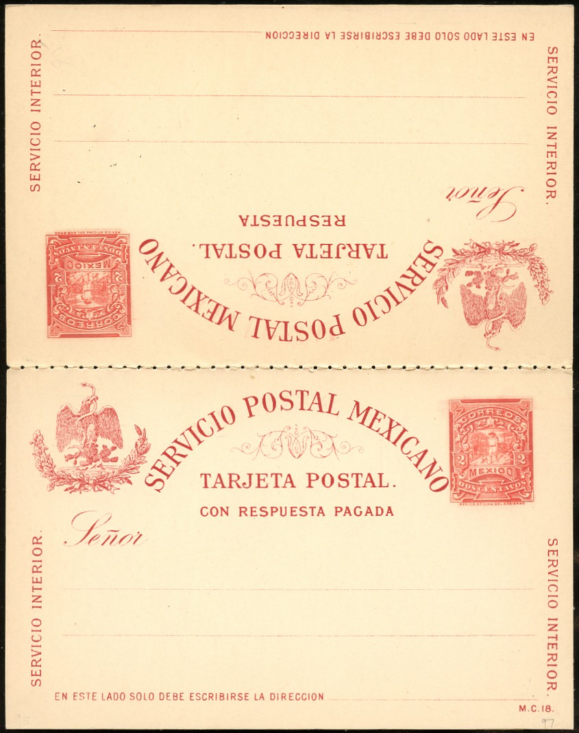 MEXICO 1899 2¢+2¢  MULITA PSC UNUSED PC94