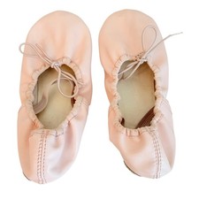 Girls Ballet Slippers Size 1 Pink Dance Shoes Elastic Strap Leather Sole