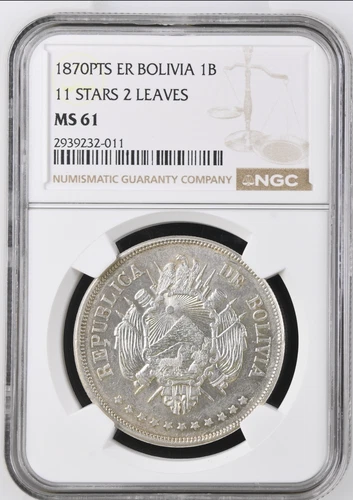 1870 PTS ER Bolivia 1 Boliviano - NGC MS - 61  - Mint State NGC!
