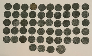Vintage Lot of 54 Zinc PLAY DOUGH Coins Nickel & Dimes 10 cent & 5 cent TOKENS