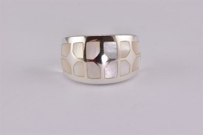 Carol Brodie Sterling Silver Mother of Pearl Mosaic Band Ring CFJ 925 Sz: 8