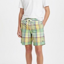 Polo Ralph Lauren Yellow Green Blue Plaid Boys Board Shorts Swim Trunks Sz L