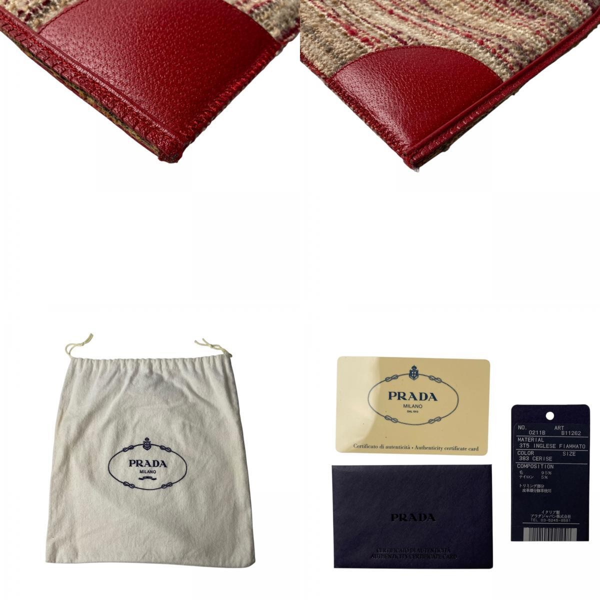 Prada Tweed Leather Shoulder Bag Triangle Logo Plate Vintage Authentic thumbnail 9