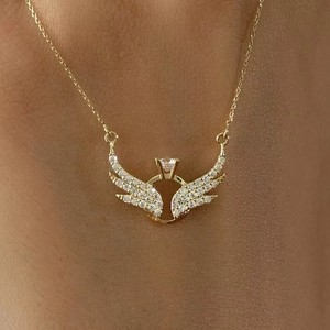 Authentic Gorgeous Wings Women's Pendant 1Ct Real Moissanite 14k Yellow Gold Plated