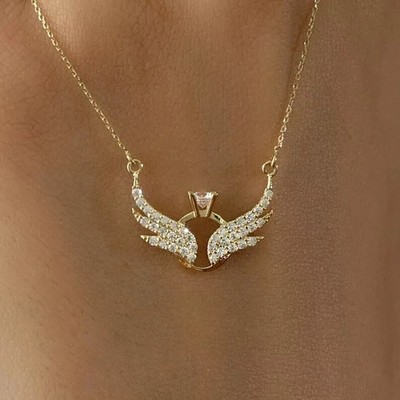 Gorgeous Wings Women's Pendant 1Ct Lab Created Diamond 14k Yellow Gold Plated