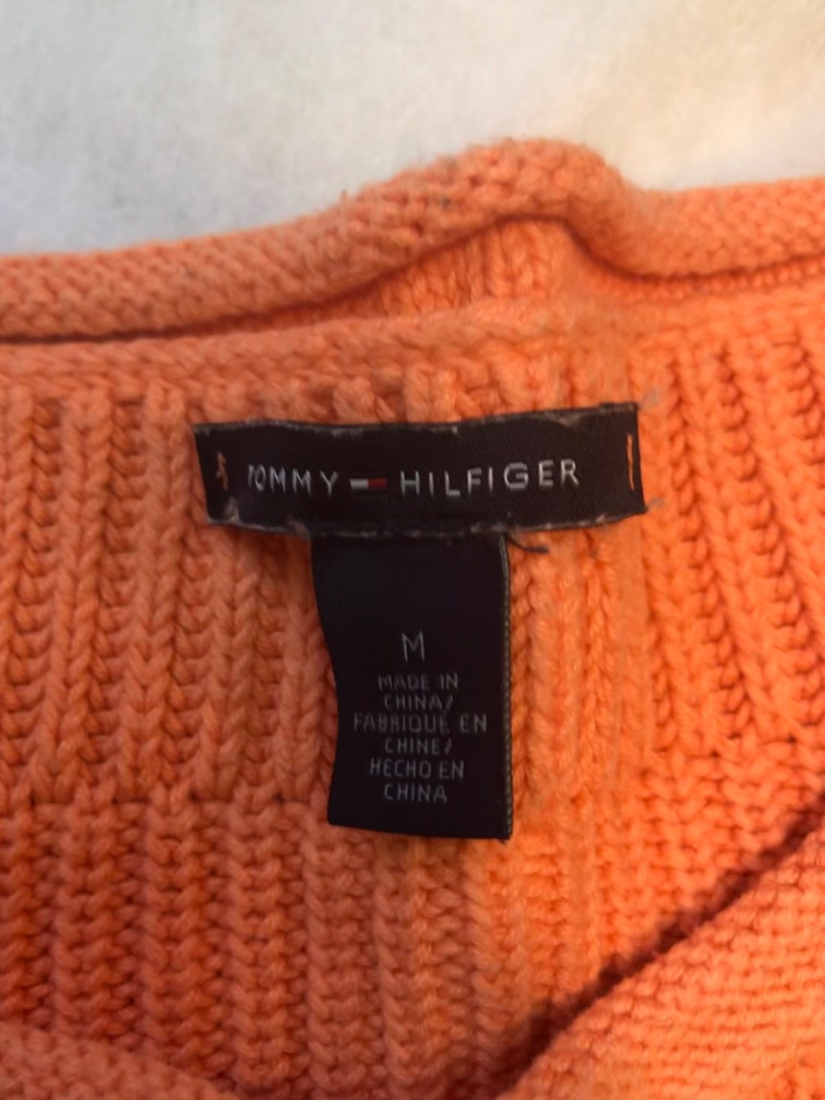 Tommy Hilfiger Coral Orange Cable Knit Sweater Women’s Medium Crewneck thumbnail 2