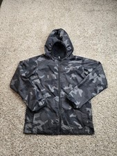 Columbia Jacket Boys Medium Gray Camo Hooded Windbreaker Full Zip Reversible