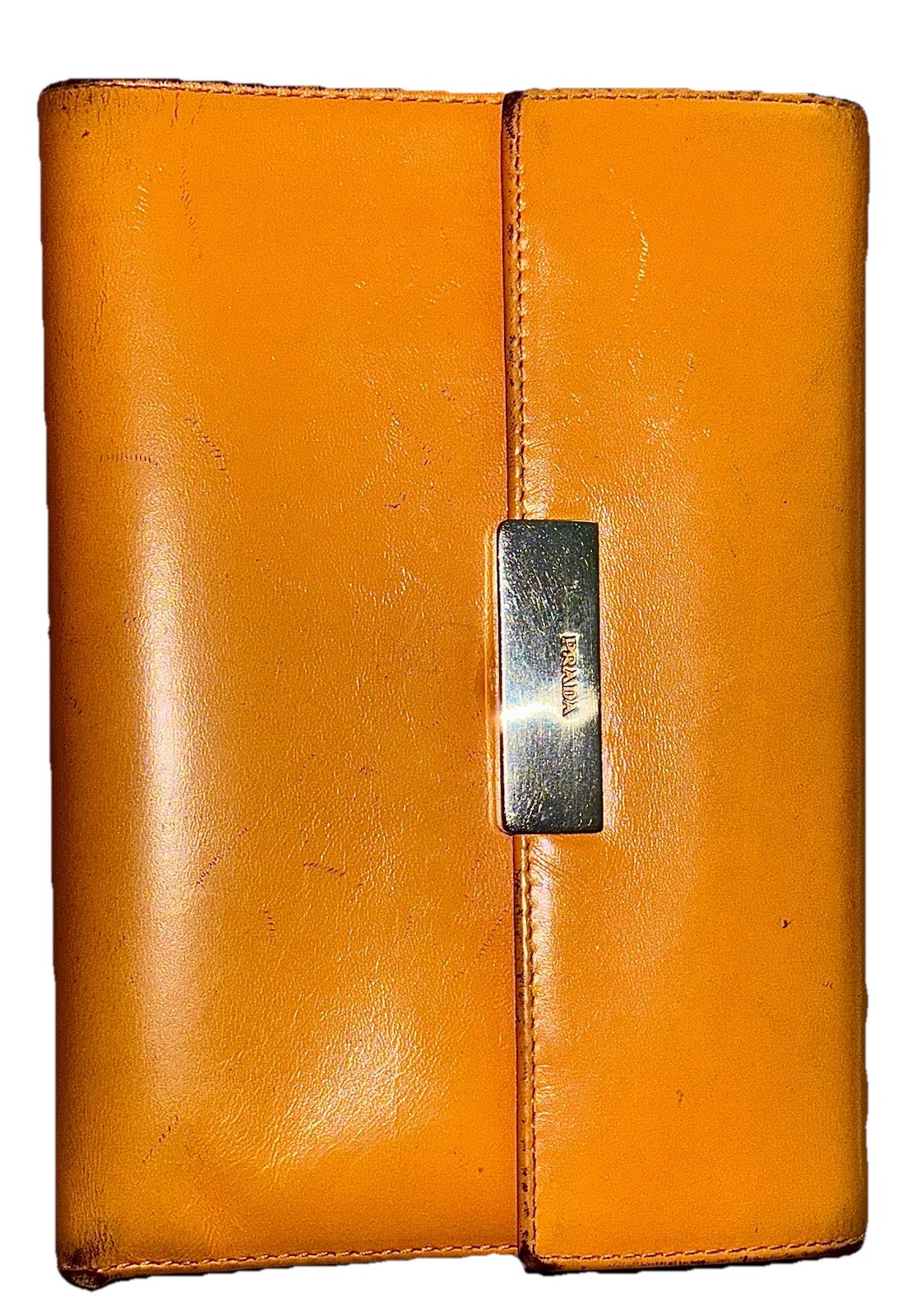 Prada Milano Saffron Orange Leather Continental Wallet Made in Italy