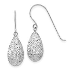 Real 14K White Gold Puff Teardrop Earrings; Women & Men