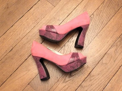 🌼 Escarpins/ Chaussures Compensées Rose et Violet à Talon- Pointure 36- Jaclin - Photo 1/4