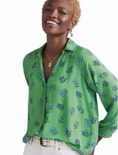 CAbi 5891 Go To Blouse Size XXS Green Blue Floral Button Down Relaxed Fit