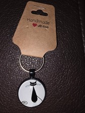 NEW Handmade Cat Keychain Metal Pendant 1.5 in Round Charm