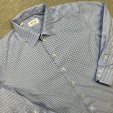 ETON Shirt Mens Large Blue Check Dress Button Up Cotton Made to Measure Bespoke