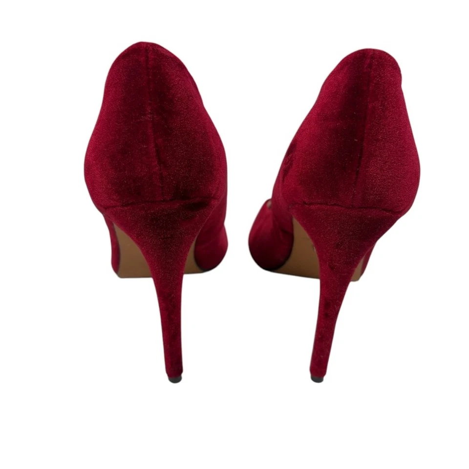 Zapatos de tacón alto de terciopelo rojo Topshop para mujer 6 punta cerrada Foto 4 de 4