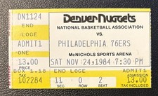 PHILADELPHIA SIXERS @ DENVER NUGGETS NOVEMBER 24, 1984 NBA TICKET ENGLISH 31 PTS