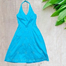 Vintage Ann Taylor Dress Womens 0 Blue Floral Embroidered Backless Zip Up